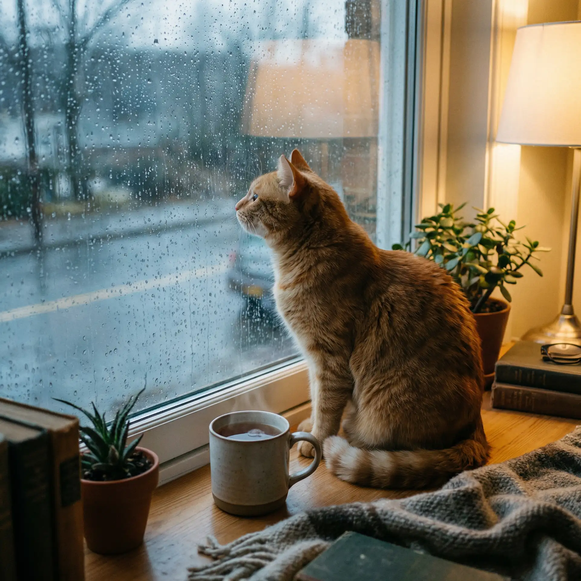 猫咪望着窗外的雨 - 啄木鸟满天星电影